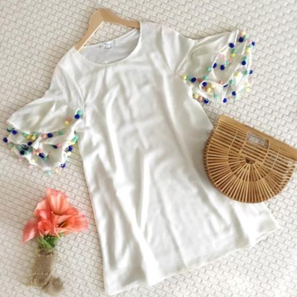 Off White Pom Pom Dress